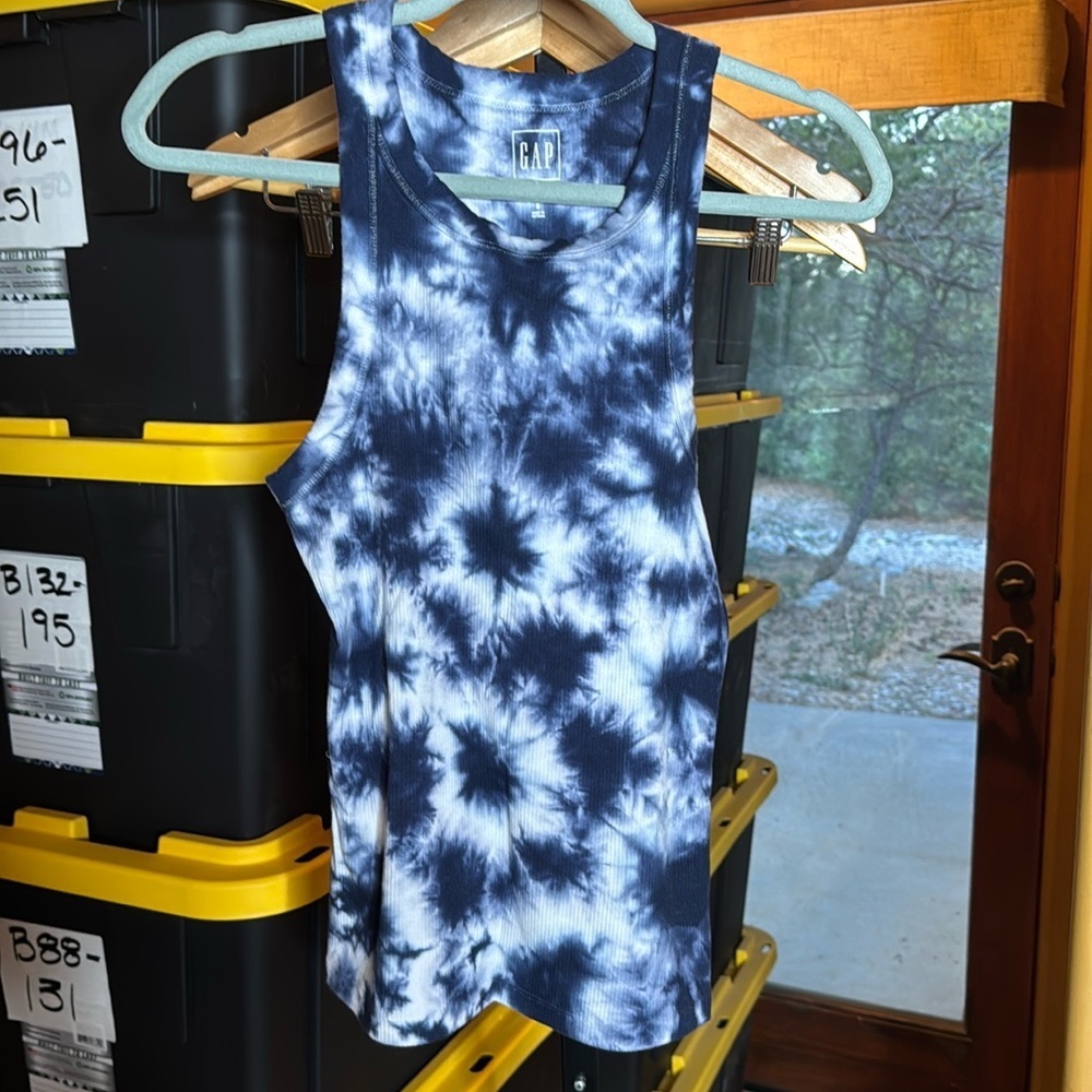 Gap Blue Tie Dye Ribbed Halter Racerback Tank Top Size Small